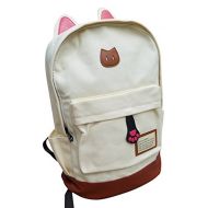 AM Landen CAT Ears Backpack School Bag Travel Backpack Handbag(Off-White-Large)