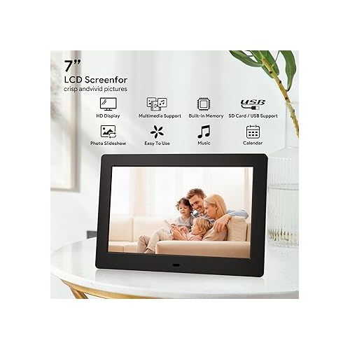  7 Inch Digital Picture Frame, Using USB or SD to Play Photos/Videos/Music, HD IPS Displays Photo Frames with Remote Control, Easys to Use, Gifts for Mom&Dad