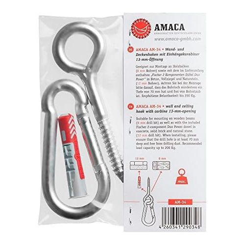  AMACA HAENGEMATTEN DEUTSCHLAND GMBH AMACA Wand und Deckenhaken mit Einhangekarabiner 13 mm OEffnung