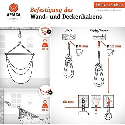  AMACA HAENGEMATTEN DEUTSCHLAND GMBH AMACA Wand und Deckenhaken mit Einhangekarabiner 13 mm OEffnung