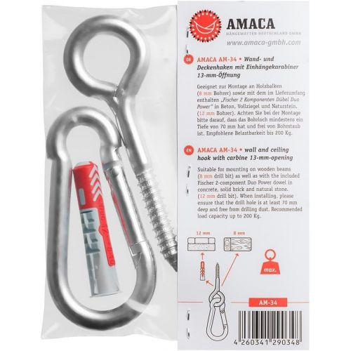  AMACA HAENGEMATTEN DEUTSCHLAND GMBH AMACA Wand und Deckenhaken mit Einhangekarabiner 13 mm OEffnung