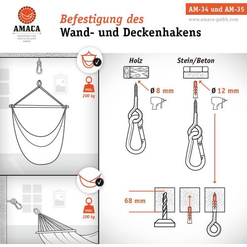  AMACA HAENGEMATTEN DEUTSCHLAND GMBH AMACA Wand und Deckenhaken mit Einhangekarabiner 13 mm OEffnung