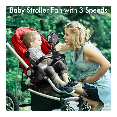  AMACOOL Battery Operated Stroller Fan Flexible Tripod Clip On Fan with 3 Speeds and Rotatable Handheld Personal Fan for Car Seat Crib Bike Treadmill (Black)