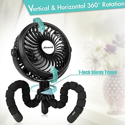  AMACOOL Battery Operated Stroller Fan Flexible Tripod Clip On Fan with 3 Speeds and Rotatable Handheld Personal Fan for Car Seat Crib Bike Treadmill (Black)