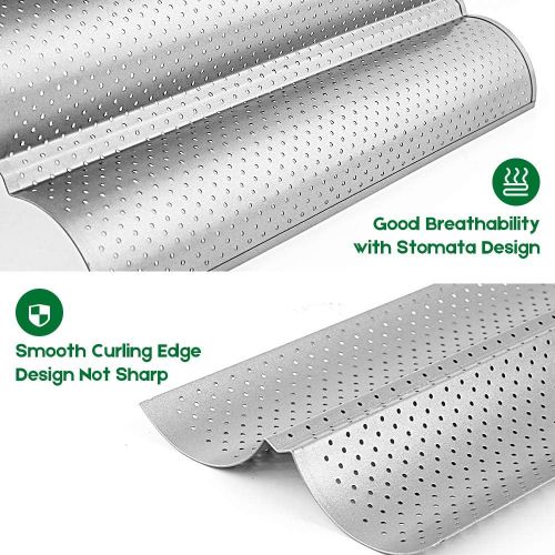  [아마존베스트]AMAGABELI GARDEN & HOME Amagabeli Nonstick French Baguette Pans for Baking 15”x6.3” Carbon Steel 2 Loaf Perforated Bread Tray Baguette Baking Tray Bake Mold Toast Cooking Oven Toaster Pan Cloche Waves Bak