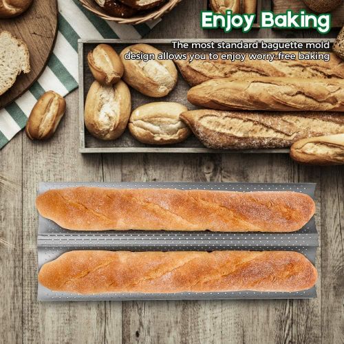  [아마존베스트]AMAGABELI GARDEN & HOME Amagabeli Nonstick French Baguette Pans for Baking 15”x6.3” Carbon Steel 2 Loaf Perforated Bread Tray Baguette Baking Tray Bake Mold Toast Cooking Oven Toaster Pan Cloche Waves Bak