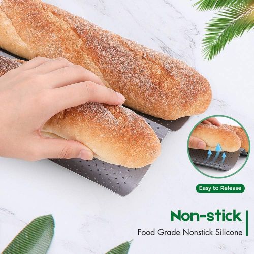  [아마존베스트]AMAGABELI GARDEN & HOME Amagabeli Nonstick French Baguette Pans for Baking 15”x6.3” Carbon Steel 2 Loaf Perforated Bread Tray Baguette Baking Tray Bake Mold Toast Cooking Oven Toaster Pan Cloche Waves Bak