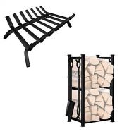 Amagabeli GARDEN & HOME Amagabeli Black Wrought Iron Fireplace Log Grate 30 in + Bundle Fireplace Log Rack with 4 Tools