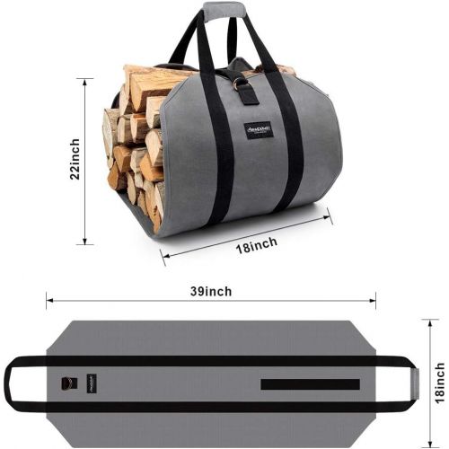  Amagabeli GARDEN & HOME Amagabeli Firewood Carrier Tote Waxed Canvas Log Tote Bundle Wood Fireplace Bellows 19x 8 Large