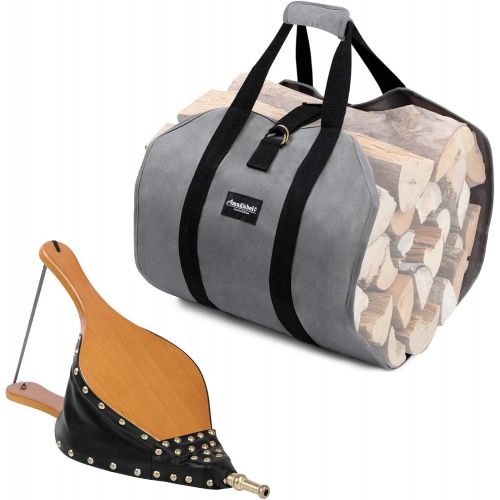  Amagabeli GARDEN & HOME Amagabeli Firewood Carrier Tote Waxed Canvas Log Tote Bundle Wood Fireplace Bellows 19x 8 Large