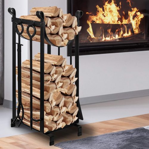  Amagabeli GARDEN & HOME Amagabeli Fireplace Log Holder Bundle 30.7in Tall Fireplace Log Rack with 4 Tools