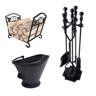 Amagabeli GARDEN & HOME Amagabeli Fireplace Log Holder Bundle 5 pcs firepalce Tools and Bucket for Fireplace