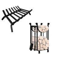 Amagabeli GARDEN & HOME Amagabeli Black Wrought Iron Fireplace Log Grate 30 inch Bundle 30.7in Tall Fireplace Log Rack with 4 Tools