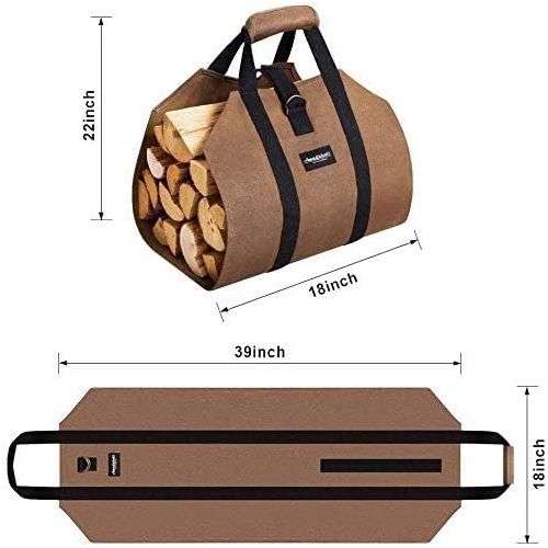  Amagabeli GARDEN & HOME Amagabeli Fireplace Carrier Waxed Firewood Canvas Log Carrier Tote Bag Outdoor Log Tote Large Wood Carrying Bag with Handles Security Strap Camping Indoor Firewood Log Holder Birch