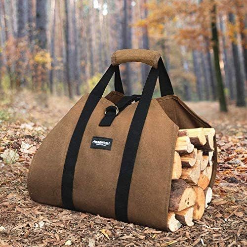  Amagabeli GARDEN & HOME Amagabeli Fireplace Carrier Waxed Firewood Canvas Log Carrier Tote Bag Outdoor Log Tote Large Wood Carrying Bag with Handles Security Strap Camping Indoor Firewood Log Holder Birch