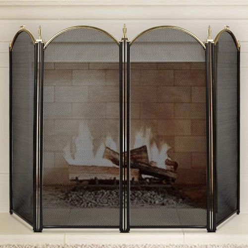  Amagabeli GARDEN & HOME Amagabeli 4 Panel Gold Fireplace Screen Bundle Fireplace Log Holder Firewood Basket