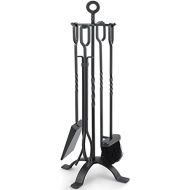 Amagabeli GARDEN & HOME Amagabeli 5 Pieces Fireplace Tools Sets Wrought Iron Indoor Fireplace Set with Poker Tongs Broom Shovel Stand Fire Tools Outdoor Rustic Fire Poker Set Fire Place Hearth Accessories