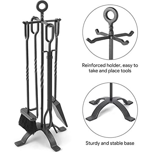  Amagabeli GARDEN & HOME Amagabeli 5 Pieces Fireplace Tools Sets Wrought Iron Indoor Fireplace Set with Poker Tongs Broom Shovel Stand Fire Tools Outdoor Rustic Fire Poker Set Fire Place Hearth Accessories