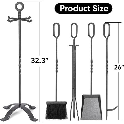  Amagabeli GARDEN & HOME Amagabeli 5 Pieces Fireplace Tools Sets Wrought Iron Indoor Fireplace Set with Poker Tongs Broom Shovel Stand Fire Tools Outdoor Rustic Fire Poker Set Fire Place Hearth Accessories