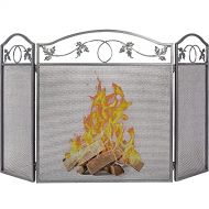Amagabeli GARDEN & HOME Amagabeli 49.6 x 28.9 Inch Fireplace Screen 3 Panel Pewter Foldable Wrought Iron Fireplace Cover Large Fireplace Screens for Wood Burning Metal Mesh Fire Spark Guard Fire Place Scr