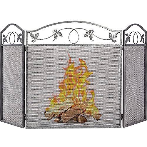  Amagabeli GARDEN & HOME Amagabeli 49.6 x 28.9 Inch Fireplace Screen 3 Panel Pewter Foldable Wrought Iron Fireplace Cover Large Fireplace Screens for Wood Burning Metal Mesh Fire Spark Guard Fire Place Scr