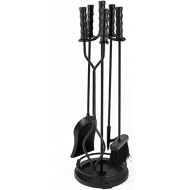 Amagabeli GARDEN & HOME Amagabeli 5 Pieces Fireplace Tools Sets Wrought Iron Indoor Fireplace Set with Poker Tongs Broom Shovel Stand Fire Tools Outdoor Fire Poker Set Fire Place Fire Pit Hearth Accessori