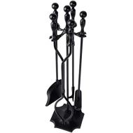 Amagabeli GARDEN & HOME Amagabeli 5 Pcs Fireplace Tools Sets Black Handle Wrought Iron Large Fire Tool Set and Holder Outdoor Fireset Fire Pit Stand Indoor Rustic Tongs Shovel Antique Brush Chimney Poker