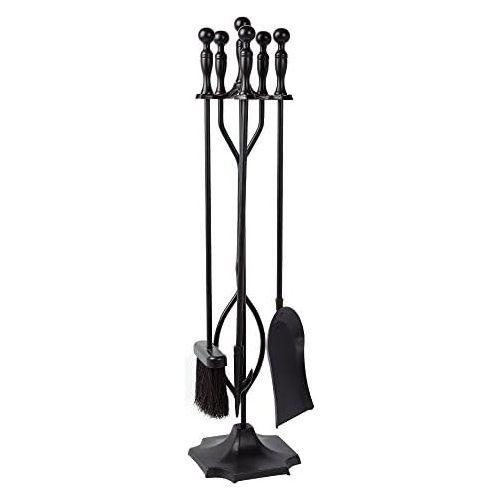  Amagabeli GARDEN & HOME Amagabeli 5 Pcs Fireplace Tools Sets Black Handle Wrought Iron Large Fire Tool Set and Holder Outdoor Fireset Fire Pit Stand Indoor Rustic Tongs Shovel Antique Brush Chimney Poker