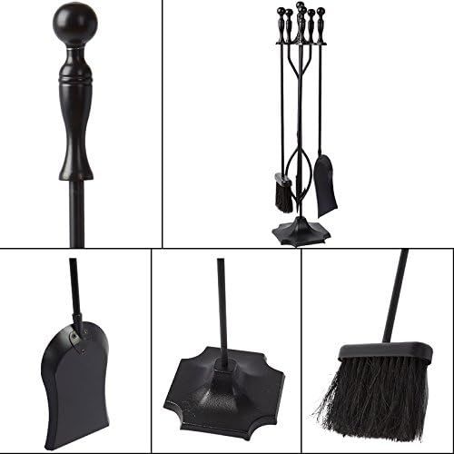  Amagabeli GARDEN & HOME Amagabeli 5 Pcs Fireplace Tools Sets Black Handle Wrought Iron Large Fire Tool Set and Holder Outdoor Fireset Fire Pit Stand Indoor Rustic Tongs Shovel Antique Brush Chimney Poker