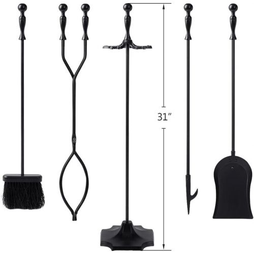  Amagabeli GARDEN & HOME Amagabeli 5 Pcs Fireplace Tools Sets Black Handle Wrought Iron Large Fire Tool Set and Holder Outdoor Fireset Fire Pit Stand Indoor Rustic Tongs Shovel Antique Brush Chimney Poker