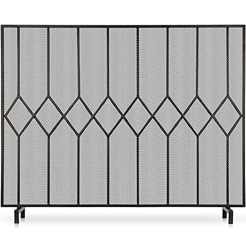  Amagabeli GARDEN & HOME Amagabeli Fireplace Screens for Wood Burning Fireplace Single Panel Wrought Iron Fireplace Cover with Fire Spark Guard for Indoor Outdoor Fire Screens for Fireplaces Black