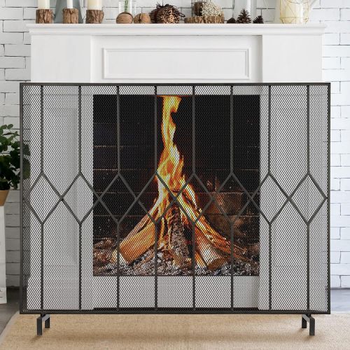  Amagabeli GARDEN & HOME Amagabeli Fireplace Screens for Wood Burning Fireplace Single Panel Wrought Iron Fireplace Cover with Fire Spark Guard for Indoor Outdoor Fire Screens for Fireplaces Black