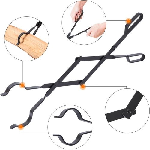  Amagabeli GARDEN & HOME Amagabeli Firewood Tongs Log Grabber 26 for Fire Pit Campfire Firepit Bonfire Fireplace Heavy Duty Wrought Iron Claw Large Outside Outdoor Indoor Long Wood Stove Fire Place Tools A