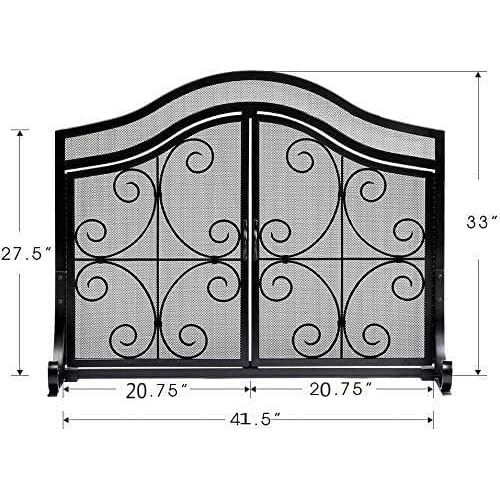  Amagabeli GARDEN & HOME Amagabeli Fireplace Screen with Doors Large Flat Guard Fire Screens Outdoor Metal Decorative Mesh Solid Wrought Iron Fire Place Panels Wood Burning Stove Accessories Black