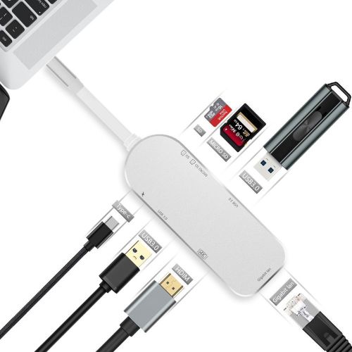  AMALEN Amalen USB C Hub 7 in 1 Thunderbolt 3 MacBook Adapter USB C to USB 3.0 Type C Hub with Gigabit Ethernet,4K HDMI,PD Power,SDTF Card Reader,10 Gbps USB Extension Docking Hub for Mac