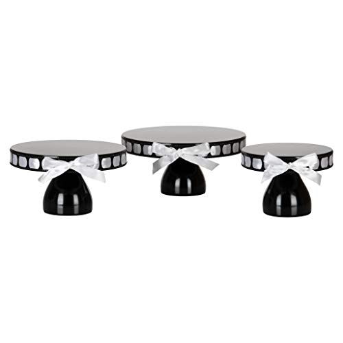  AMALFI DEECOR Amalfi Decor Ribbon Cake Stand Set of 3 Pack, Dessert Cupcake Pastry Candy Plate for Wedding Event Birthday Party, 15 Satin Ribbons Included, DIY Round Pedestal Tray Holder, White