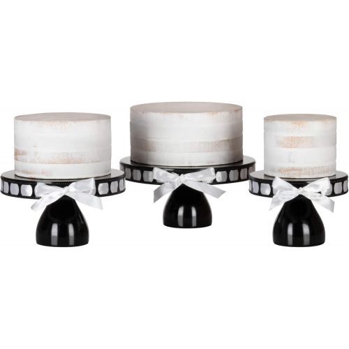  AMALFI DEECOR Amalfi Decor Ribbon Cake Stand Set of 3 Pack, Dessert Cupcake Pastry Candy Plate for Wedding Event Birthday Party, 15 Satin Ribbons Included, DIY Round Pedestal Tray Holder, White