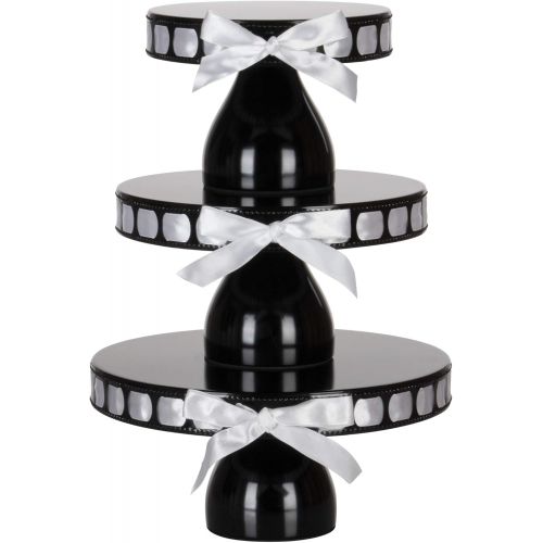  AMALFI DEECOR Amalfi Decor Ribbon Cake Stand Set of 3 Pack, Dessert Cupcake Pastry Candy Plate for Wedding Event Birthday Party, 15 Satin Ribbons Included, DIY Round Pedestal Tray Holder, White