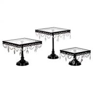 AMALFI DEECOR Amalfi Decor Square Cake Stand Set of 3 Pack, Dessert Cupcake Pastry Candy Display Plate for Wedding Event Birthday Party, Glass Top Metal Pedestal Holder with Crystals, Silver