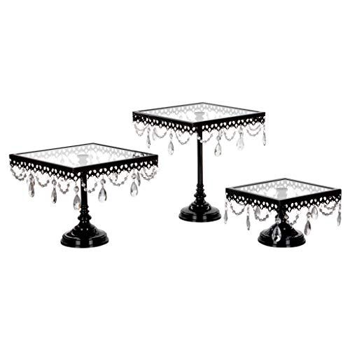  AMALFI DEECOR Amalfi Decor Square Cake Stand Set of 3 Pack, Dessert Cupcake Pastry Candy Display Plate for Wedding Event Birthday Party, Glass Top Metal Pedestal Holder with Crystals, Silver