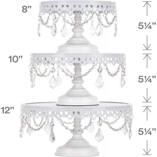  AMALFI DEECOR Amalfi Decor Cake Stand Set of 3 Pack with Glass Tops, Dessert Cupcake Pastry Candy Display Plate for Wedding Event Birthday Party, Round Metal Pedestal Holder with Crystals, Gold