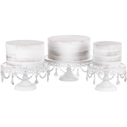  AMALFI DEECOR Amalfi Decor Cake Stand Set of 3 Pack with Glass Tops, Dessert Cupcake Pastry Candy Display Plate for Wedding Event Birthday Party, Round Metal Pedestal Holder with Crystals, Gold