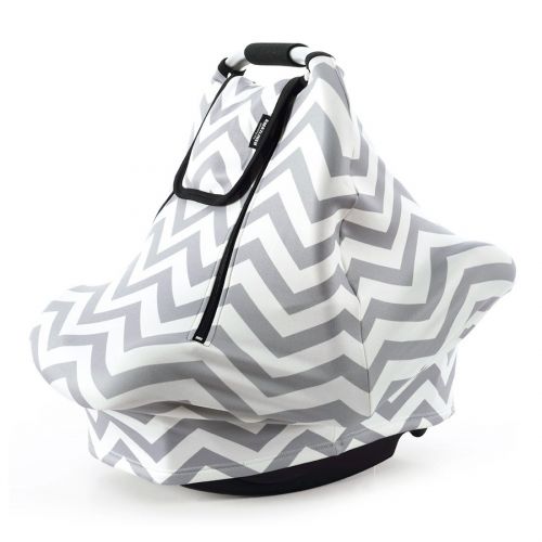  AMAZLINEN Stretchy Baby Car Seat Covers for Boys Girls, Infant Car Canopy for Spring Autumn Winter,Snug Warm Breathable Windproof, Zipped Peep Window,Universal Fit, Grey White Chevron -Paten