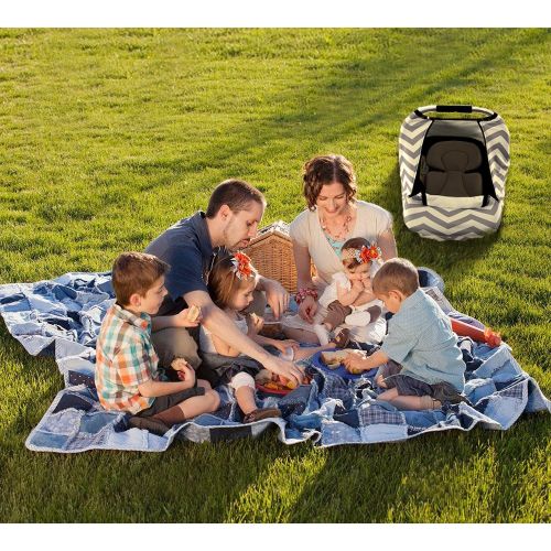  AMAZLINEN Stretchy Baby Car Seat Covers for Boys Girls, Infant Car Canopy for Spring Autumn Winter,Snug Warm Breathable Windproof, Zipped Peep Window,Universal Fit, Grey White Chevron -Paten