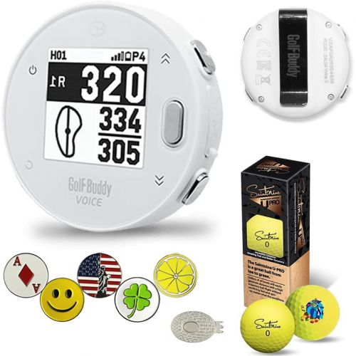  AMBA7 GolfBuddy Voice X GPS/Rangefinder Bundle with 5 Ball Markers, 1 Magnetic Hat Clip and Saintnine 2 Ball Sleeve