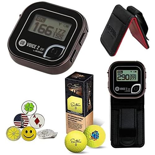  AMBA7 Golf Buddy Voice 2 Golf GPS/Rangefinder Bundle with Belt Clip, 5 Ball Markers, 1 Magnetic Hat Clip and Saintnine 2 Ball Sleeve