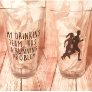 /AMBCreationsShop Runner Pint Glass, Runner Beer Glass, My Drinking Team has a Running Problem, Gifts for Runners, Runner Secret Santa, Marathon Beer Glass