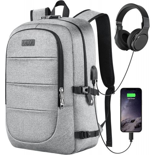  [아마존베스트]Travel Laptop Backpack, AMBOR 15.6-17.3 Inch Anti Theft Business Backpack with USB Charging Port and Headphone Interface,Large Computer Backpack School Daypack Backpack for Women a