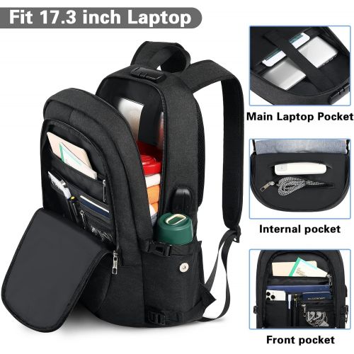  [아마존베스트]AMBOR Travel Laptop Backpack, Anti Theft Business Laptop Backpack with USB Charging Port and Headphone Interface fits Under 17.3 Laptop, for College Student Work Men & Women