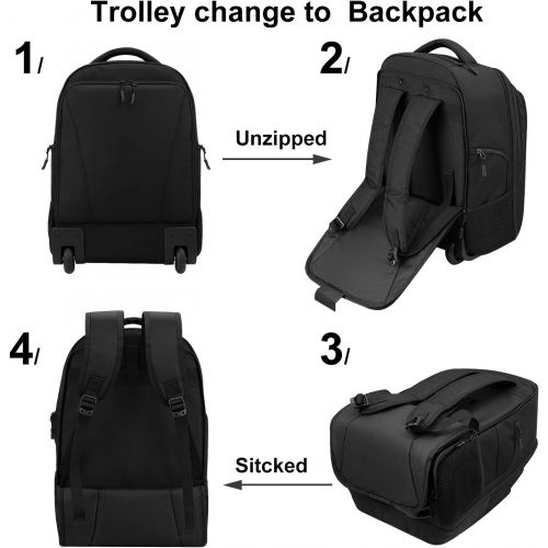  [아마존베스트]AMBOR Rolling Backpack,Wheeled Laptop Backpack for Travel,Freewheel Carryon Trolley Luggage Suitcase Compact Business Bag,Wheeled Rucksack Student Computer Trolley Carry Luggage Fits 15.